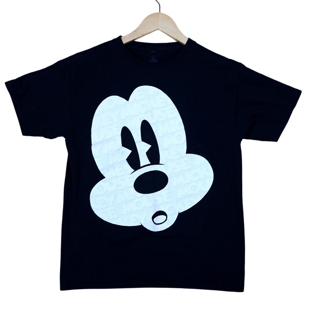 Disney Mickey Mouse Black Graphic T Shirt Short Sleeve Cotton Size L